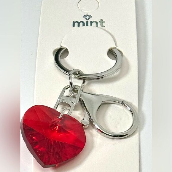 Red Crystal Heart Keychain Charm -  Silver Accent - Picture 2 of 6